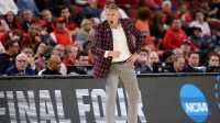 Alabama Crimson Tide head coach Nate Oats reacts in the second half against the Michigan Wolverines during a Sweet Sixteen game of the Midwest Regional of the men's 2026 NCAA Tournament at United Center.