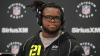 Ohio State defensive lineman Kayden McDonald (DL21) on the SiriusXM NFL Radio set during the NFL Scouting Combine at the Indiana Convention Center.