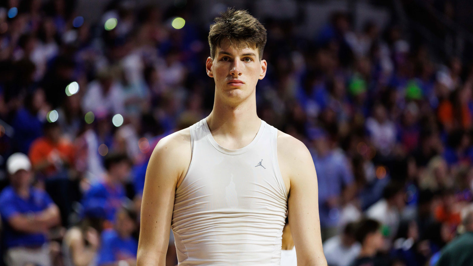 Florida Gators center Olivier Rioux (32) looks on before a game against the Auburn Tigers at Exactech Arena at the Stephen C. O'Connell Center.