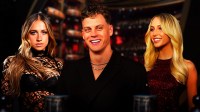 Tate McRae, Joe Burrow, and Alix Earle, who were all seen at a 2026 Oscars afterparty together.
