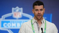Carolina Panthers coach Dave Canales speaks at the NFL Scouting Combine at the Indiana Convention Center.