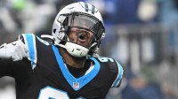 Carolina Panthers linebacker D.J. Wonnum (98) reacts after a sack in the fourth quarter at Bank of America Stadium.