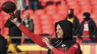 Kansas City Chiefs quarterback Patrick Mahomes (15) throws during early pregame warmups against the Los Angeles Chargers at GEHA Field at Arrowhead Stadium.
