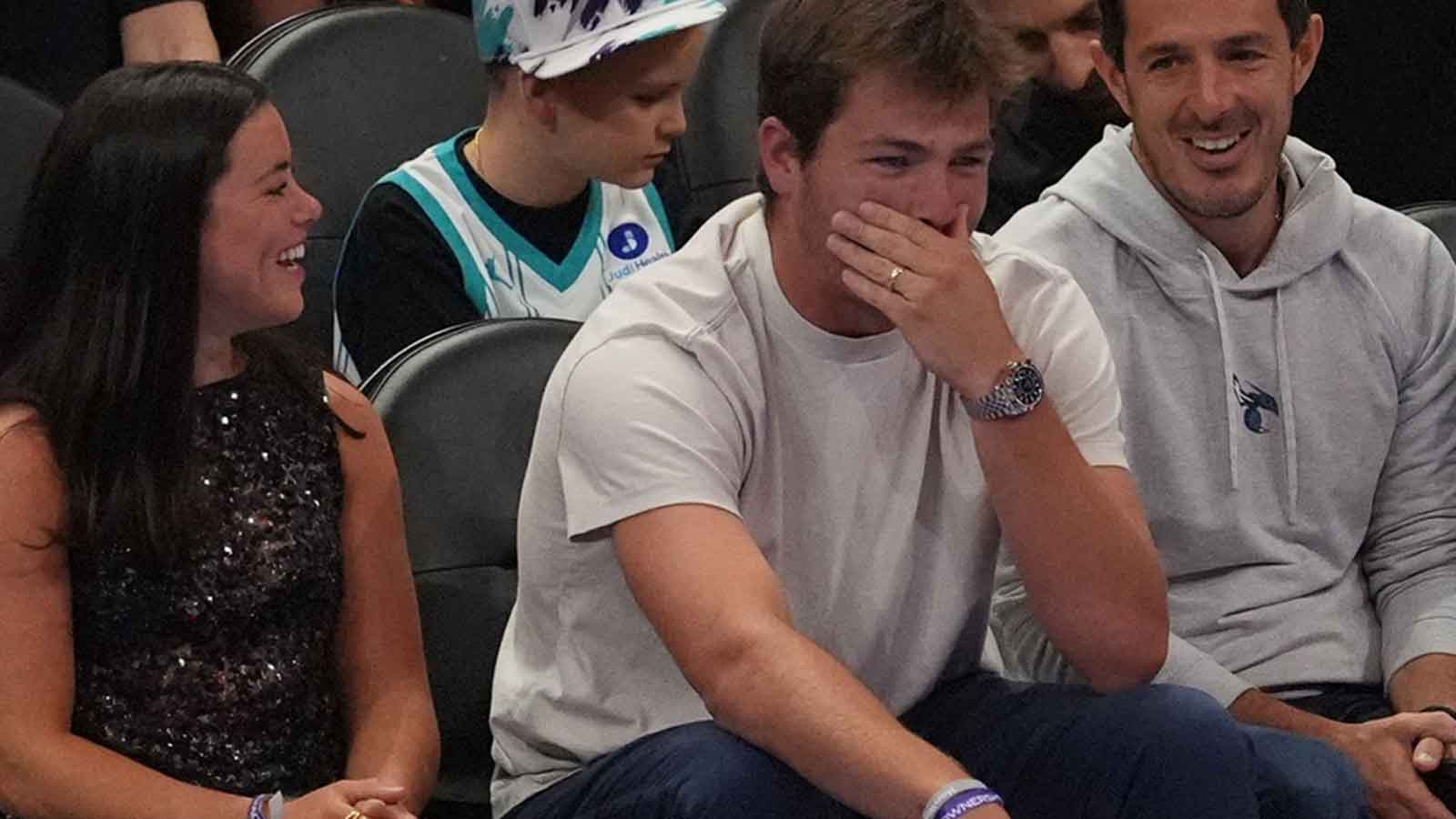 Watch Patriots’ Drake Maye throw TDs to lucky fans during Knicks-Hornets game