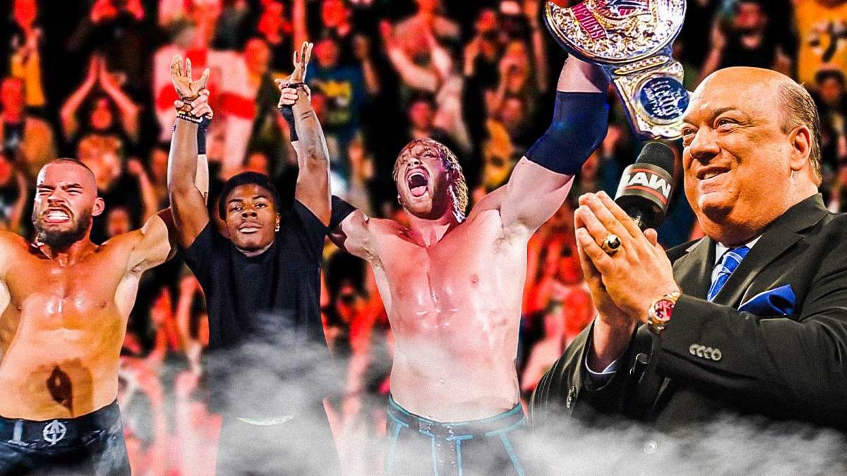 Austin Theory, IShowSpeed, and Logan Paul with Paul Heyman on WWE RAW