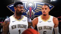 Zion Williamson, Dejounte Murray, Pelicans logo