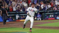 United States center fielder Pete Crow-Armstrong (4) reacts after hitting a home run against Italy in the ninth inning at Daikin Park.
