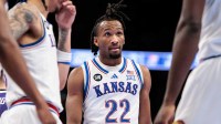 Kansas Jayhawks guard Darryn Peterson (22) during a break in play during the second half against the TCU Horned Frogs at T-Mobile Center.