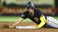 Pittsburgh Pirates shortstop Konnor Griffin (75) runs to second base on a two-rbi double against the New York Yankees in the fifth inning during spring training at George M. Steinbrenner Field.