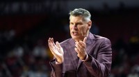 Oklahoma coach Porter Moser shouts during an NCAA men's basketball game between the University of Oklahoma Sooners (OU) and the Missouri Tigers at Lloyd Noble Center in Norman, Okla., Tuesday, March 3, 2026. Oklahoma won 80-64.