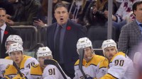 Nashville Predators head coach Andrew Brunette coaches against the New York Rangers during the first period at Madison Square Garden.
