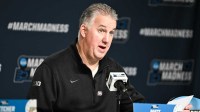 Purdue Boilermakers head coach Matt Painter speaks at the postgame press conference after the game against the Miami Hurricanes during a second round game of the men's 2026 NCAA Tournament at Enterprise Center.