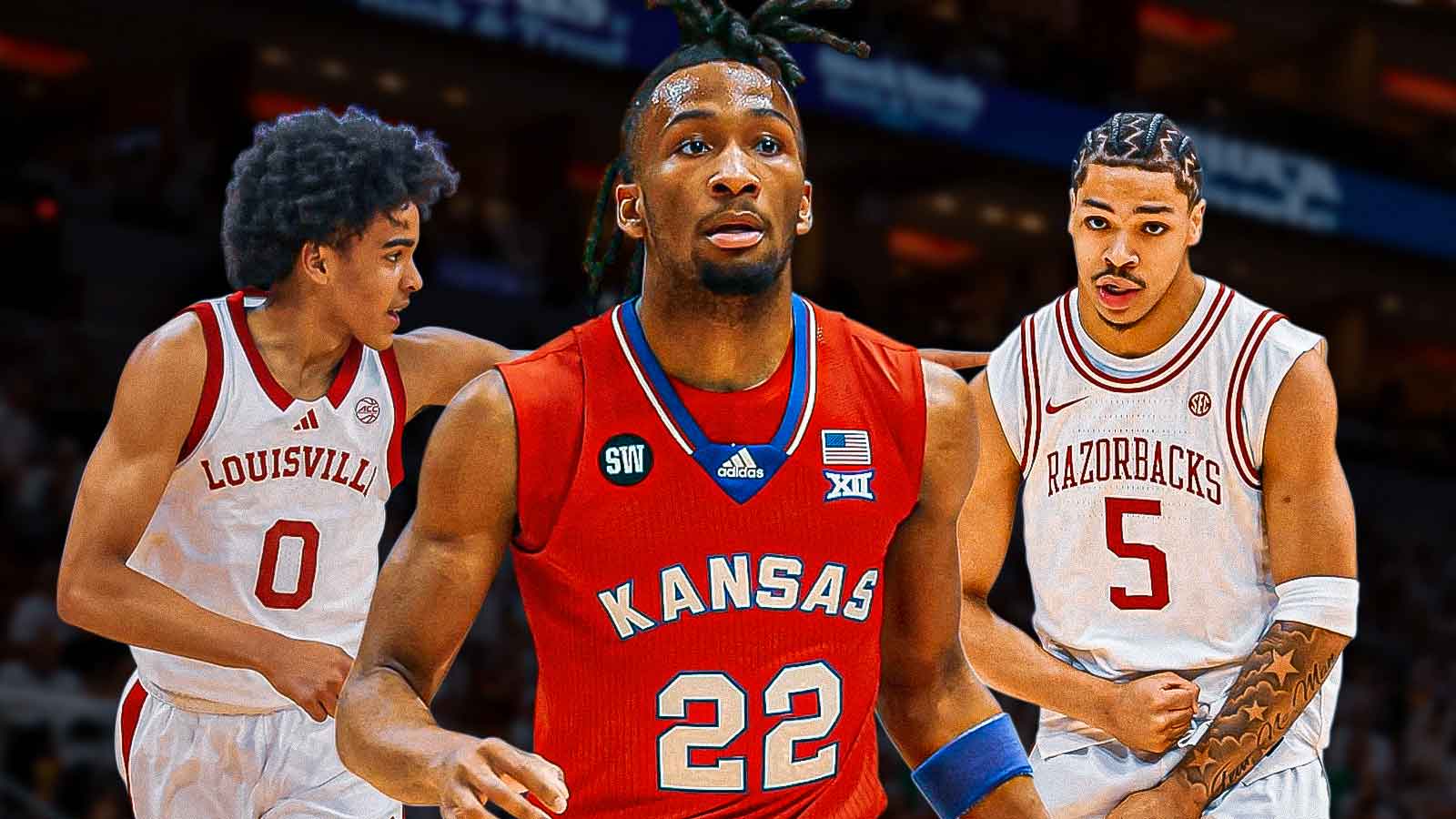 Darryn Peterson, Darius Acuff Jr, Mikel Brown Jr all beside each other, Dallas Mavericks wallpaper in the background