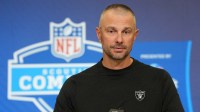 Las Vegas Raiders general manager John Spytek speaks at the NFL Scouting Combine at the Indiana Convention Center.
