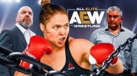 Ronda Rousey, Triple H, Nick Khan, and AEW logo