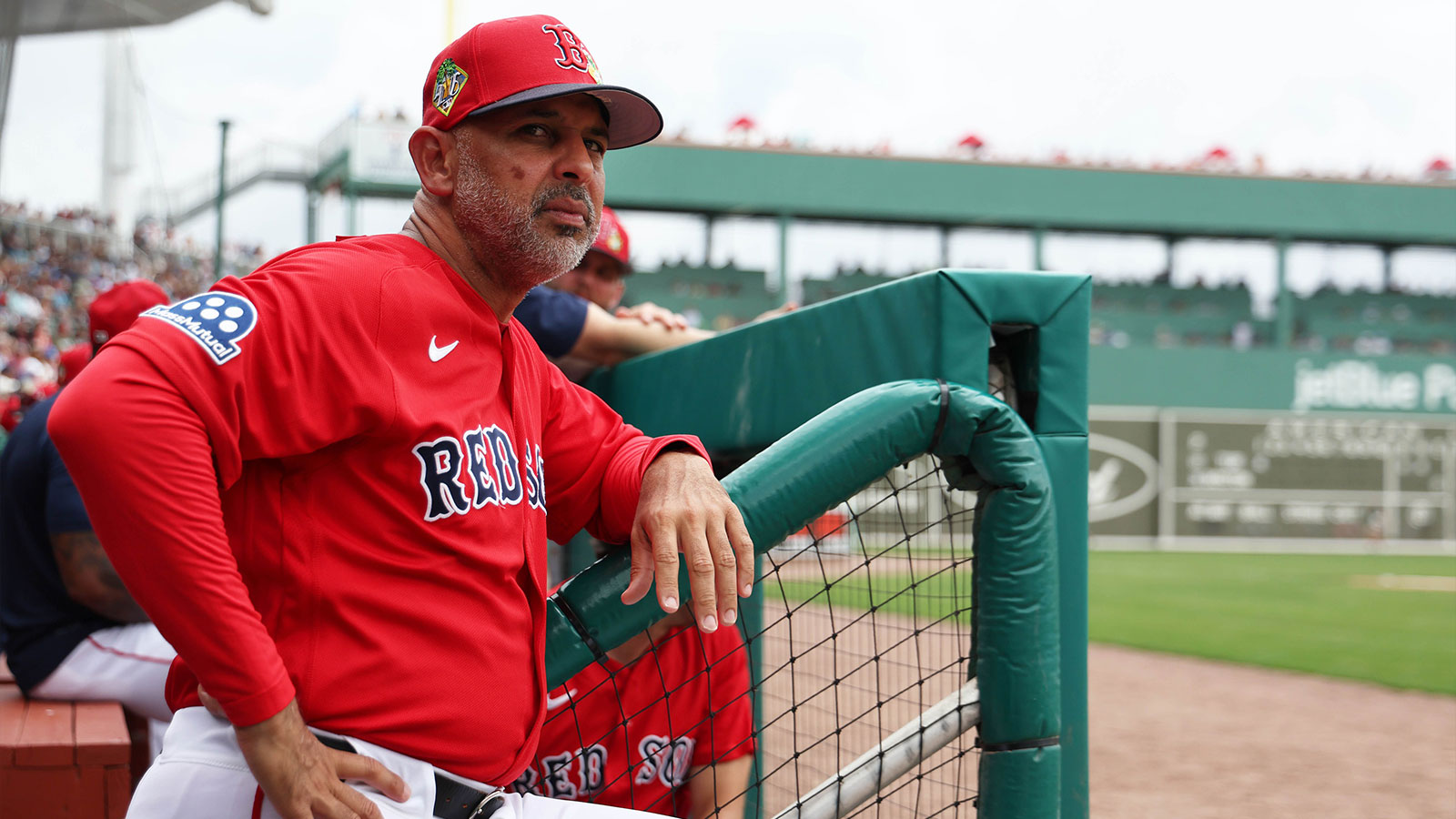 Boston Red Sox manager Alex Cora (13) looks on during the first inning against the Toronto Blue Jays at JetBlue Park at Fenway South.