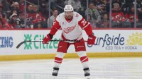 Detroit Red Wings defenseman Justin Faulk (72) takes the ice at the start of the game against the New Jersey Devils during the first period at Prudential Center.