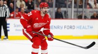 Detroit Red Wings center Dylan Larkin (71) skates in the second period against the Ottawa Senators at Little Caesars Arena.