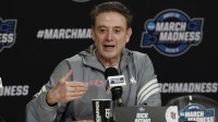 St. John's Red Storm head coach Rick Pitino speaks with the media during a press conference ahead of the east regional of the men's 2026 NCAA Tournament at Capital One Arena.