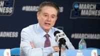 St. John's Red Storm head coach Rick Pitino talks in a press conference after a first round game of the men's 2026 NCAA Tournament against the Northern Iowa Panthers at Viejas Arena.