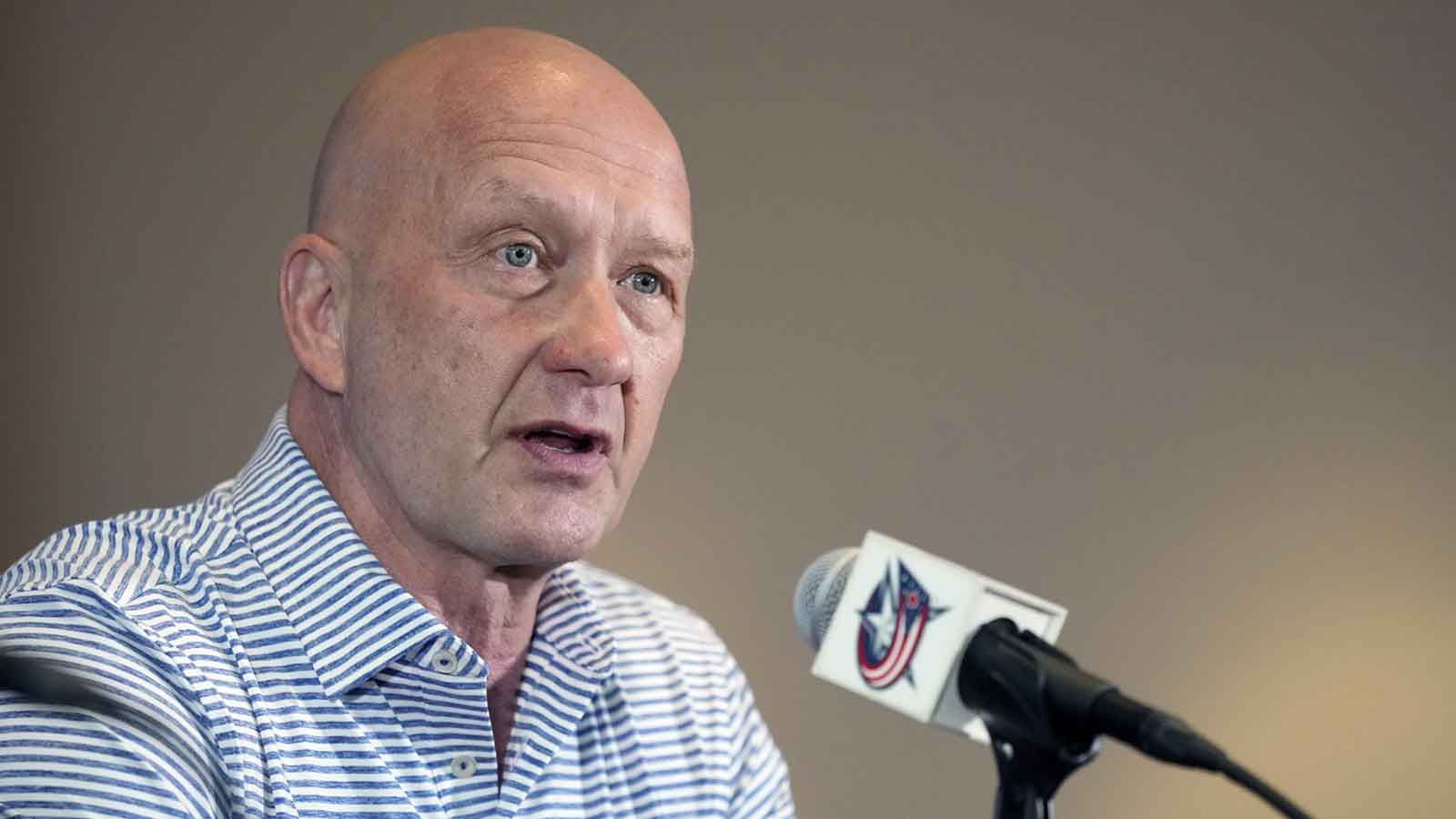 Columbus Blue Jackets General Manager Jarmo Kekalainen speaks after hiring Mike Babcock as the new head coach during a press conference at Nationwide Arena.