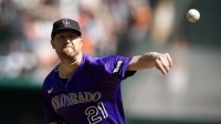 Colorado Rockies starting pitcher Kyle Freeland (21) delivers a pitch against the San Francisco Giants during the second inning at Oracle Park.