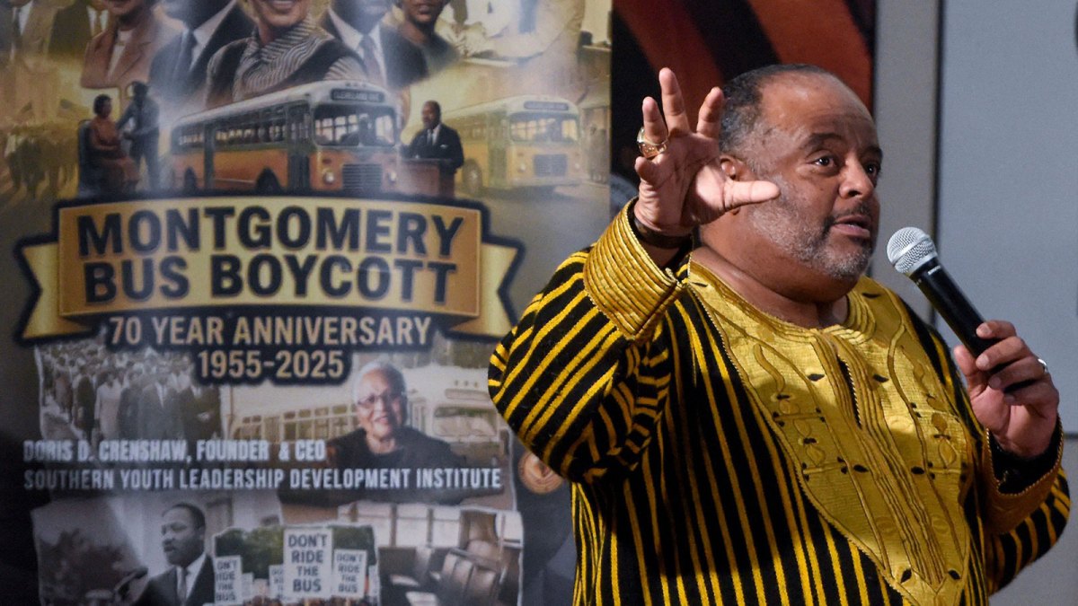 Journalist Roland Martin moderates during a roundtable discussion by civil rights leaders on the legacy of the Montgomery Bus Boycott on Friday, Dec. 5, 2025, at the Holt Street Baptist Church Museum in Montgomery, Ala. The event was organized by the Southern Youth Leadership Development Institute.