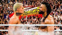 WWE stars Cody Rhodes and Roman Reigns and Street Fighter movie logo.