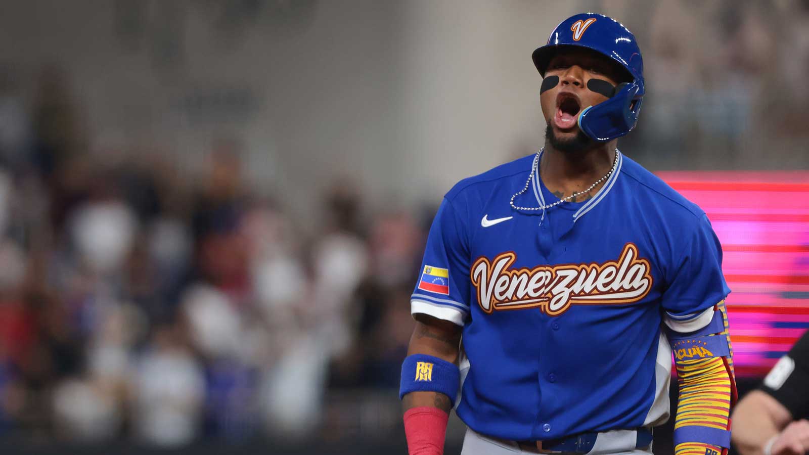 Venezuela right fielder Ronald Acuna Jr. (21) rounds the bases after hitting a home run against Japan in the first inning during a quarterfinal game of the 2026 World Baseball Classic at loanDepot Park. 