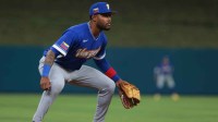 Venezuela third baseman Maikel Garcia (11) defends his position against Japan in the fifth inning during a quarterfinal game of the 2026 World Baseball Classic at loanDepot Park.