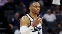 Mar 8, 2026; Sacramento, California, USA; Sacramento Kings guard Russel Westbrook (18) reacts after making a three-point basket against the Chicago Bulls during the second quarter at Golden 1 Center. Mandatory Credit: Dennis Lee-Imagn Images