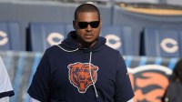 Chicago Bears general manager Ryan Poles before the game at Soldier Field.