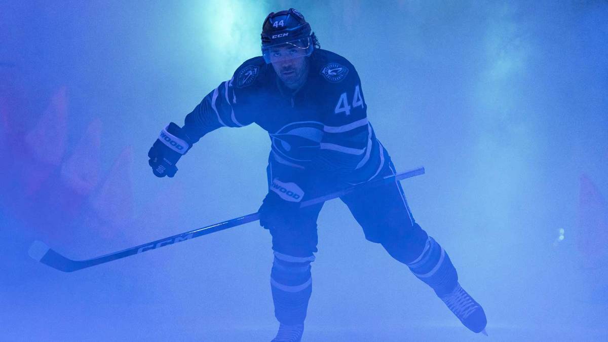 San Jose Sharks left wing Kiefer Sherwood (44) skates onto the ice before the start of the first period against the Montreal Canadiens at SAP Center at San Jose.