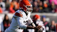 Cleveland Browns quarterback Shedeur Sanders (12) scrambles in the first quarter of the NFL Week 18 game between the Cincinnati Bengals and the Cleveland Browns at Paycor Stadium in Downtown Cincinnati on Sunday, Jan. 4, 2026.