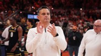Texas Longhorns head coach Sean Miller celebrates a win against the Vanderbilt Commodores during the second half at Moody Center.