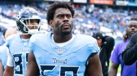 Tennessee Titans defensive tackle Sebastian Joseph-Day (69) walks off the field against the New England Patriots during pre-game warmups at Nissan Stadium.