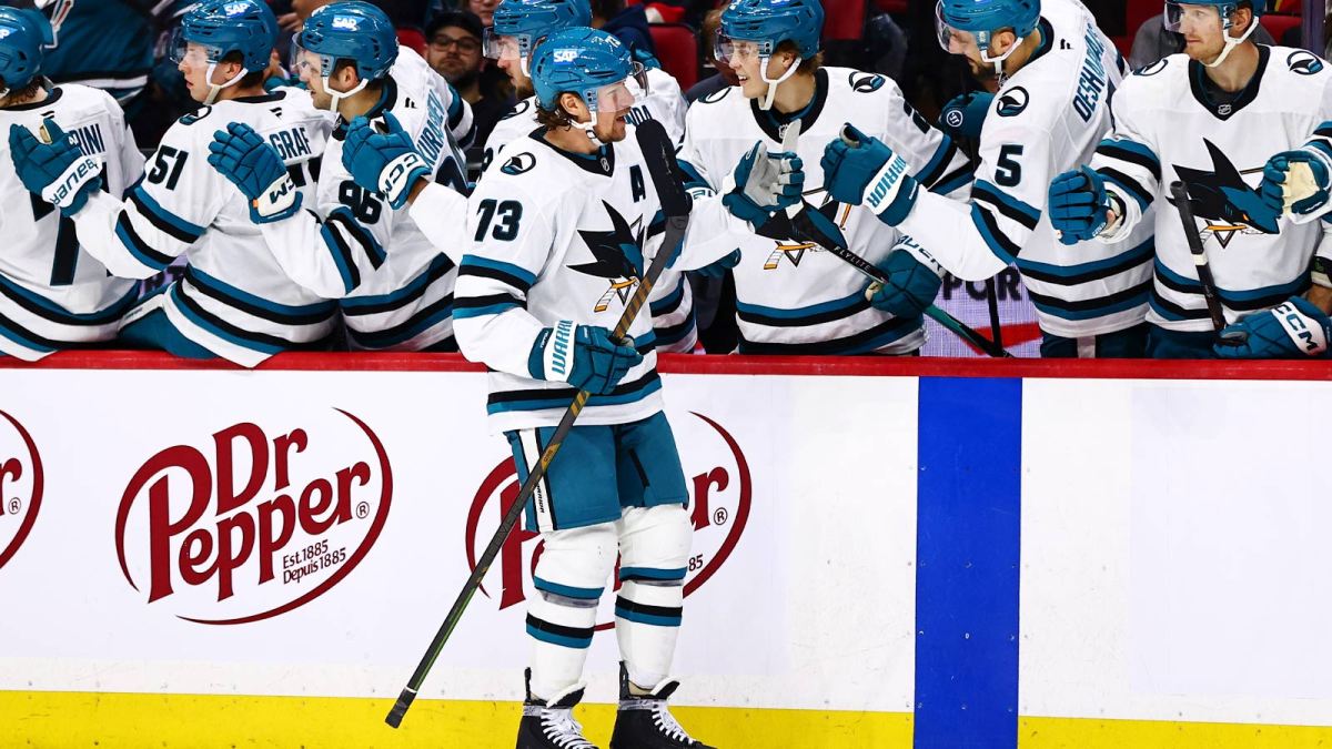 San Jose Sharks center Tyler Toffoli (73) celebrates a goal against the Ottawa Senators during the first period at Canadian Tire Centre.
