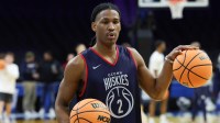 UConn Huskies guard Silas Demary Jr. (2) during a practice session ahead of the first round of the men's 2026 NCAA Tournament at Xfinity Mobile Arena.