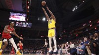Los Angeles Lakers guard Marcus Smart (36) scoress a three-point basket during the fourth quarter against the Houston Rockets at Toyota Center