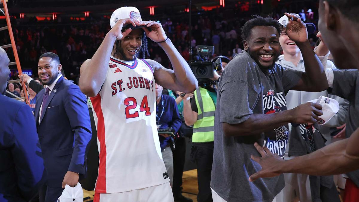 St. John's Red Storm forward Zuby Ejiofor (24) following the men's Big East Conference Tournament Championship against the Connecticut Huskies at Madison Square Garden.