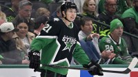 Dallas Stars left wing Jason Robertson (21) skates against the Edmonton Oilers during the third period at the American Airlines Center.