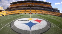 Steelers logo at mid-field before the Pittsburgh Steelers host the Cincinnati Bengals at Acrisure Stadium.