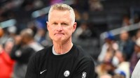 Golden State Warriors head coach Steve Kerr looks on against the Washington Wizards during the first half at Capital One Arena.