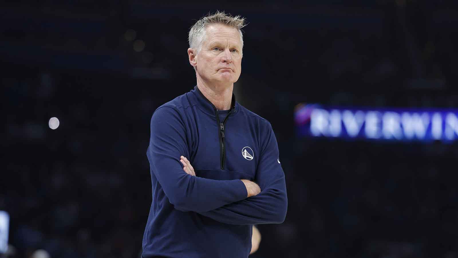 Golden State Warriors Head Coach Steve Kerr watches his team play against the Oklahoma City Thunder during the first half at Paycom Center. 