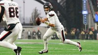 Houston Texans quarterback C.J. Stroud (7) looks to throw in the second quarter agains the New England Patriots in an AFC Divisional Round game at Gillette Stadium.