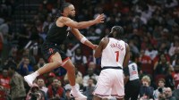 Suns forward Dillon Brooks (9) defends James Harden