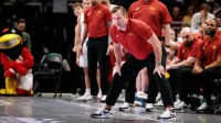Iowa State Cyclones coach TJ Otzelberger watches game play during the first half against the Arizona State Sun Devils at T-Mobile Center.