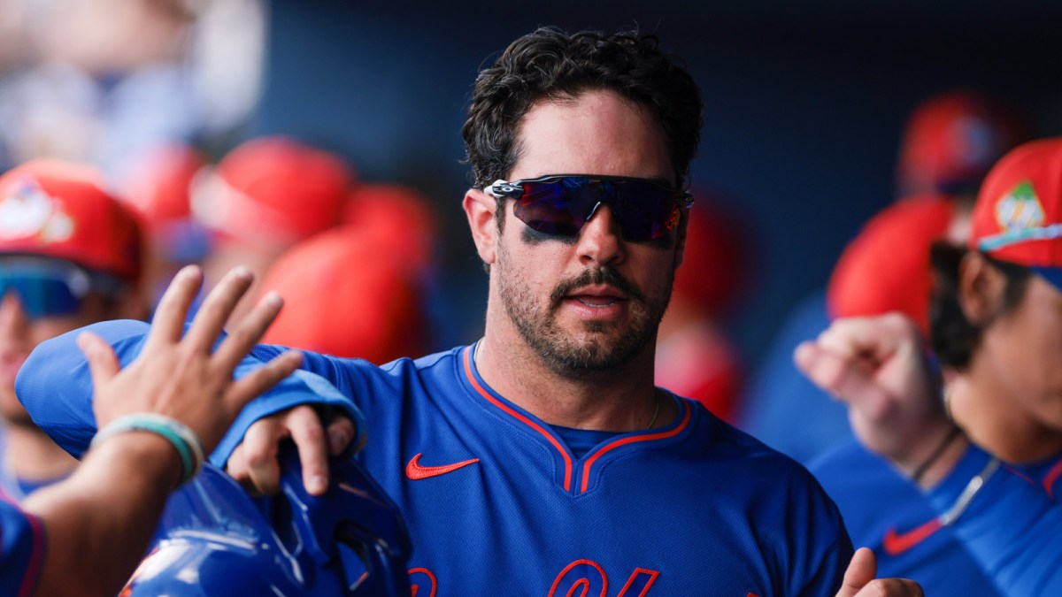 New York Mets left fielder Mike Tauchman (50) celebrates after scoring against the Washington Nationals during the first inning at CACTI Park of the Palm Beaches