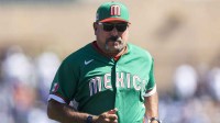 Team Mexico manager Benji Gil against the Los Angeles Dodgers during a spring training game at Camelback Ranch.