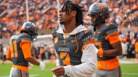 Tennessee defensive back Jermod McCoy (3) jogs during warm-ups before a NCAA football game between Tennessee Volunteers and New Mexico State Aggies at Neyland Stadium in Knoxville, Tenn., on Nov. 15, 2025.